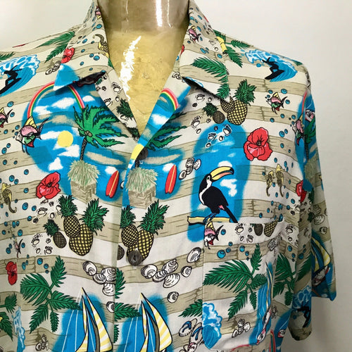 1990's Vintage Hawaiian S/S Shirt Toucan Pineapple Sz XL - OOAK - Phoenix Menswear
