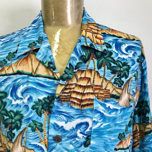 1990's Vintage Hawaiian S/S Shirt Turquoise Blue Sz XL - OOAK - Phoenix Menswear