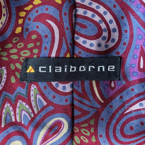 1990's Vintage Italian Silk Necktie - Claiborne - Burgundy with Abstract Paisley - OOAK - Phoenix Menswear