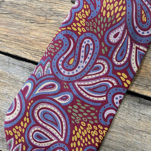 1990's Vintage Italian Silk Necktie - Claiborne - Burgundy with Abstract Paisley - OOAK - Phoenix Menswear