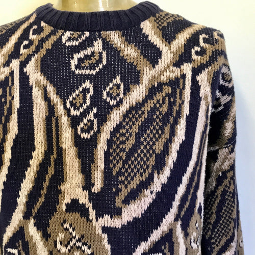 1990's Vintage John Woodhead Heavy Cotton Jute Jumper Abstract Paisley Sz L - OOAK - Phoenix Menswear