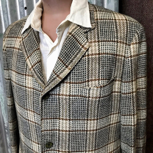 1990's Vintage Johnny Appleseed Check Blazer Brown Beige Sz XL - OOAK - Phoenix Menswear