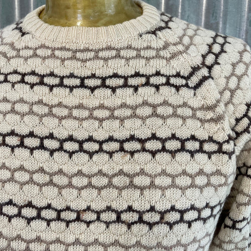 1990's Vintage Jumper Cream Brown Stripe Wool Blend Sz M - OOAK - Phoenix Menswear