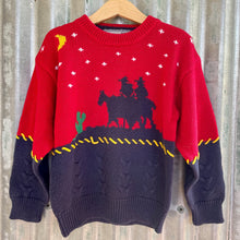 Load image into Gallery viewer, 1990&#39;s Vintage Kid&#39;s Jumper Red Blue Western Cowboy Horse Sz 7 - OOAK - Phoenix Menswear