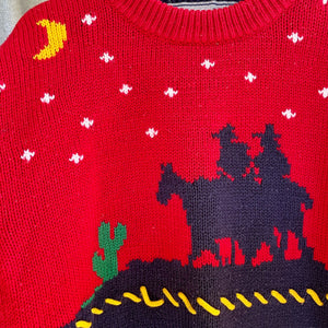 1990's Vintage Kid's Jumper Red Blue Western Cowboy Horse Sz 7 - OOAK - Phoenix Menswear