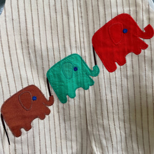 1990's Vintage Kid's Long Overalls Romper Elephants Cream Stripe Sz 4T - OOAK - Phoenix Menswear