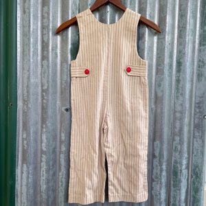 1990's Vintage Kid's Long Overalls Romper Elephants Cream Stripe Sz 4T - OOAK - Phoenix Menswear