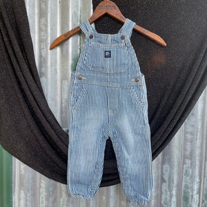 1990's Vintage Kid's Navy Blue White Pinstripe Oshkosh Denim Long Overalls Sz 18 Months - OOAK - Phoenix Menswear