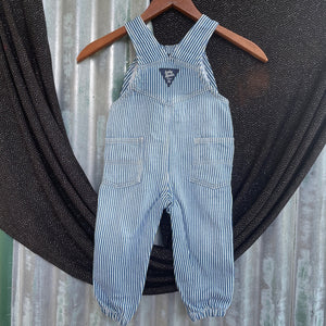 1990's Vintage Kid's Navy Blue White Pinstripe Oshkosh Denim Long Overalls Sz 18 Months - OOAK - Phoenix Menswear