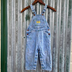 1990's Vintage Kid's Pale Blue Denim Oshkosh Long Overalls Faint Colour print Sz 4T - OOAK - Phoenix Menswear