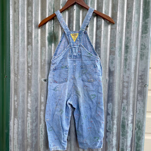 1990's Vintage Kid's Pale Blue Denim Oshkosh Long Overalls Faint Colour print Sz 4T - OOAK - Phoenix Menswear