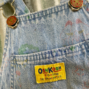 1990's Vintage Kid's Pale Blue Denim Oshkosh Long Overalls Faint Colour print Sz 4T - OOAK - Phoenix Menswear