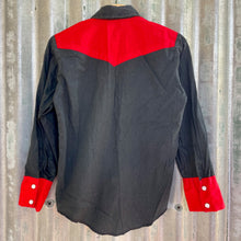 Load image into Gallery viewer, 1990&#39;s Vintage Kid&#39;s Western Shirt Black Red Embroidered Snaps Long Sleeve Sz S - OOAK - Phoenix Menswear