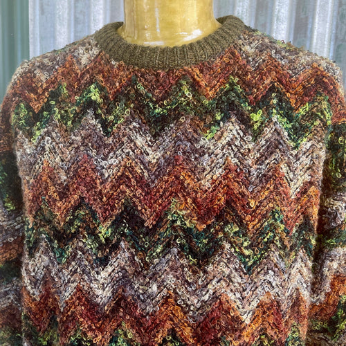 1990's Vintage Knit Jumper Wool Blend Green Orange Fall Autumn Pullover Sz XL - OOAK - Phoenix Menswear