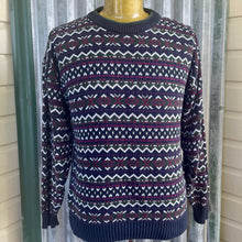 Load image into Gallery viewer, 1990&#39;s Vintage Knit Jumper Zig Zag Stripes Navy Red Green White Pullover Sz M - OOAK - Phoenix Menswear