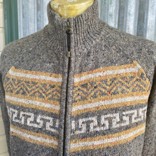 1990's Vintage Knit Nepalese Cardigan Zip Stripe Soft Dead Stock Sz L - OOAK - Phoenix Menswear