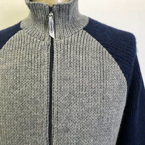 1990's Vintage Kronk Grey Navy Wool Blend Cardigan Jumper Sz M - OOAK - Phoenix Menswear