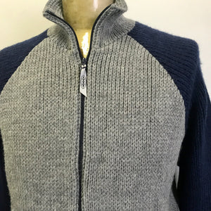 1990's Vintage Kronk Grey Navy Wool Blend Cardigan Jumper Sz M - OOAK - Phoenix Menswear
