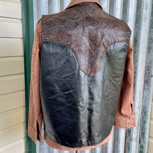 1990s Vintage Lambskin Leather Vest Brown Faux Snakeskin Snaps Sz XXL - OOAK - Phoenix Menswear