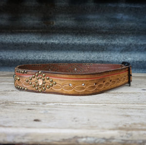 1990's Vintage Leather Belt with Colourful Gem Detail Sz S - OOAK - Phoenix Menswear