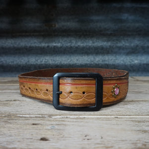 1990's Vintage Leather Belt with Colourful Gem Detail Sz S - OOAK - Phoenix Menswear