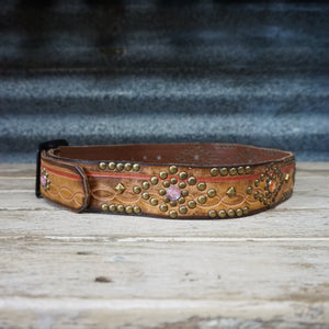 1990's Vintage Leather Belt with Colourful Gem Detail Sz S - OOAK - Phoenix Menswear