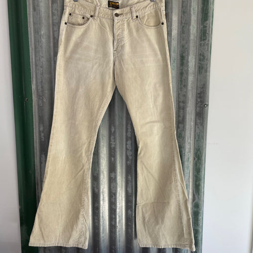 1990's Vintage Lee Cream Corduroy Flares Bellbottoms Trousers Sz 34 - OOAK - Phoenix Menswear