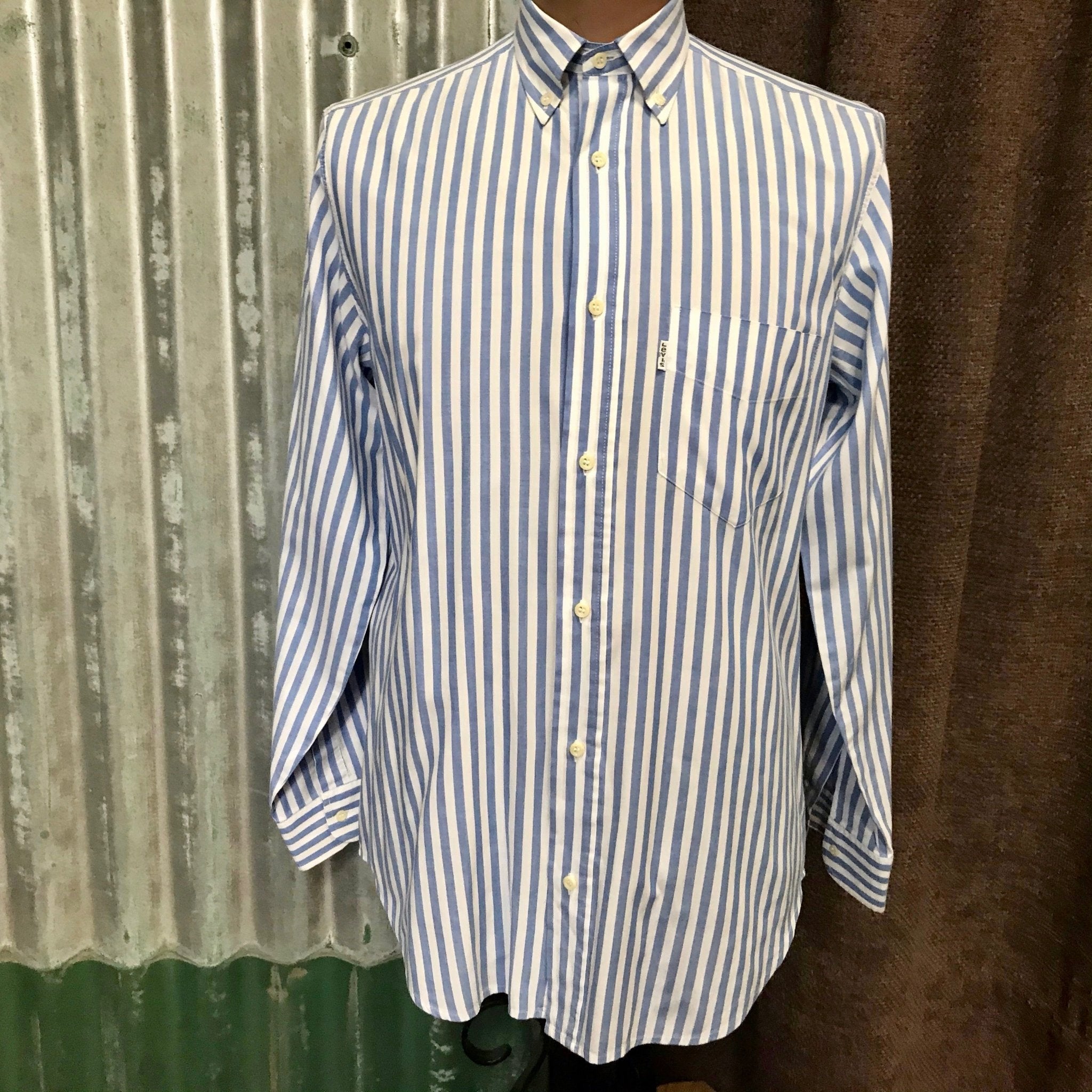 1990's Vintage Levi's Blue & White Striped Cotton Shirt L/S Sz M