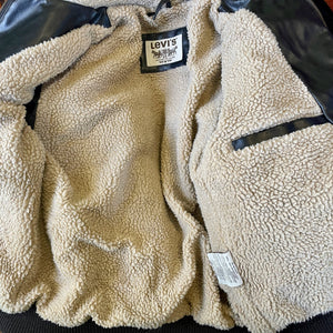 1990's Vintage Levis Brown Faux Leather Bomber Jacket Sherpa Lining Sz M - OOAK - Phoenix Menswear