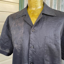 Load image into Gallery viewer, 1990&#39;s Vintage Linen Black Embroidered S/S Shirt Sz L - OOAK - Phoenix Menswear