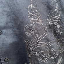 Load image into Gallery viewer, 1990&#39;s Vintage Linen Black Embroidered S/S Shirt Sz L - OOAK - Phoenix Menswear