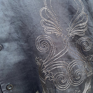 1990's Vintage Linen Black Embroidered S/S Shirt Sz L - OOAK - Phoenix Menswear