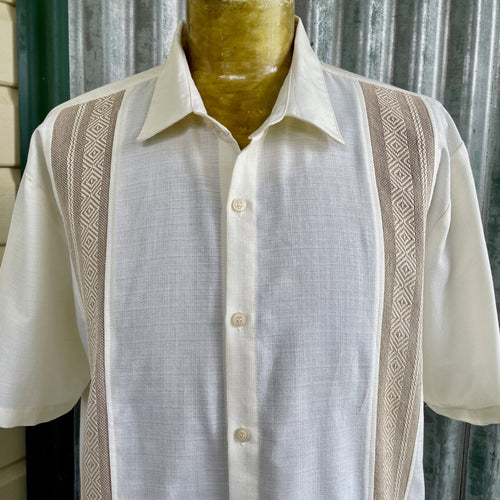 1990's Vintage Linen Cream Embroidered Formal S/S Shirt Sz XL - OOAK - Phoenix Menswear