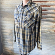 Load image into Gallery viewer, 1990&#39;s Vintage L/S Western Shirt in Blue, Grey and Yellow Check Sz M - OOAK - Phoenix Menswear