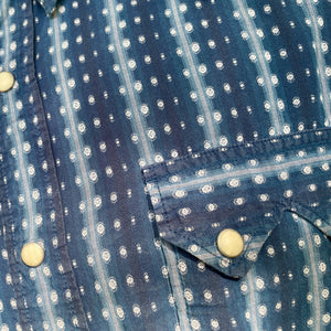 1990's Vintage Lucky Brand Western Cotton Blue Geometric Stripe L/S Shirt Sz L - OOAK - Phoenix Menswear