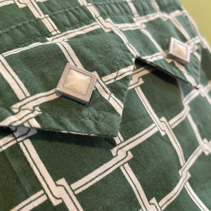 1990's Vintage Lucky Brand Western Green Check L/S Shirt Square Snaps Sz M - OOAK - Phoenix Menswear