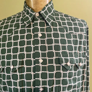 1990's Vintage Lucky Brand Western Green Check L/S Shirt Square Snaps Sz M - OOAK - Phoenix Menswear