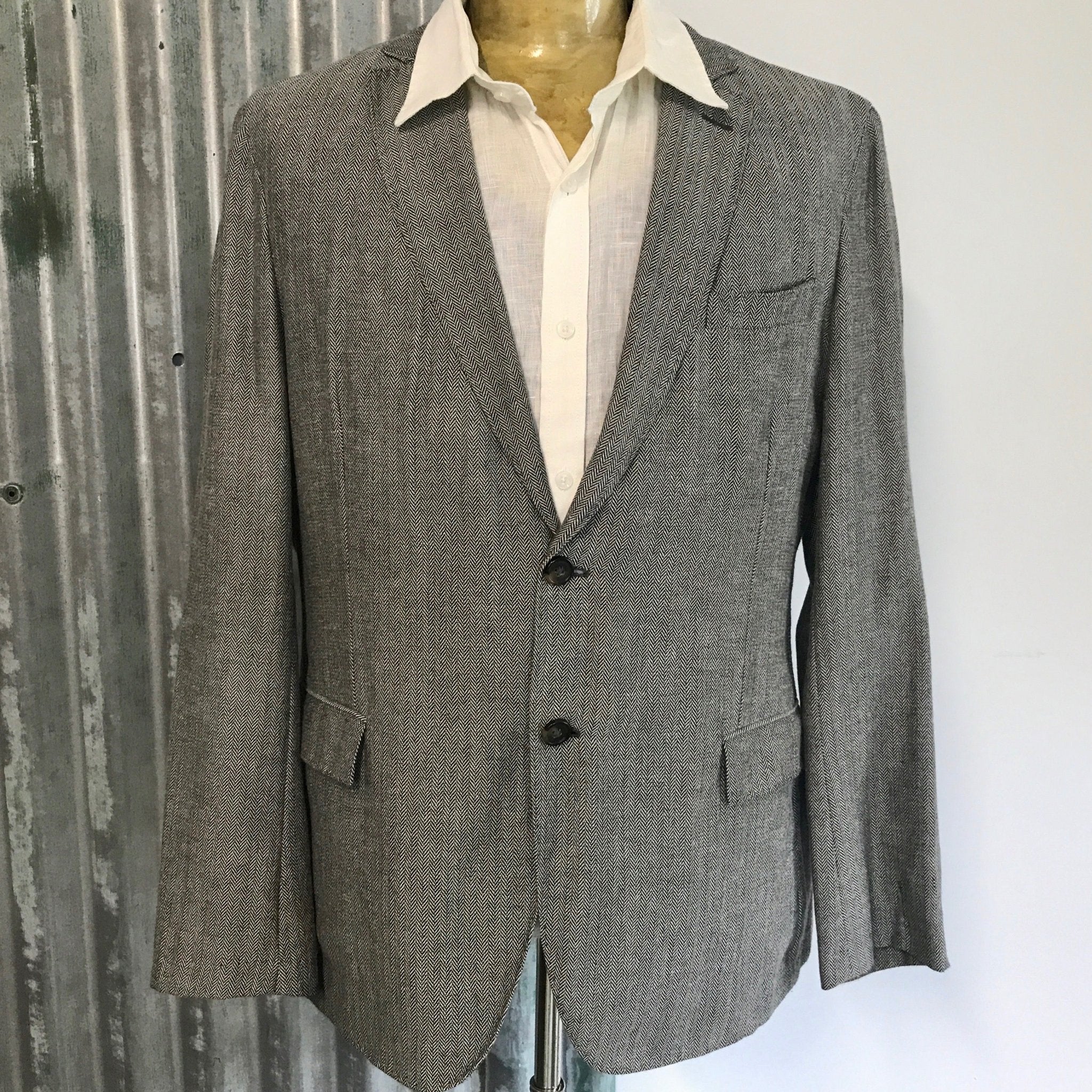 1990 s Vintage Men s Brooks Brothers Blazer Houndstooth Grey Sz L