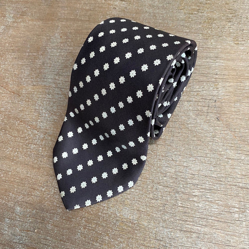 1990's Vintage Necktie - Brown Silk with Cream Floral Spot - OOAK - Phoenix Menswear