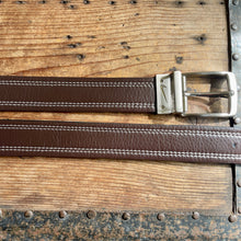 Load image into Gallery viewer, 1990&#39;s Vintage Nike Brown Leather Belt White Top Stitching Chunky Buckle Sz M - OOAK - Phoenix Menswear