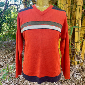 1990's Vintage Orange Wool Blend Jumper Sporty Stripes Sz M - OOAK - Phoenix Menswear