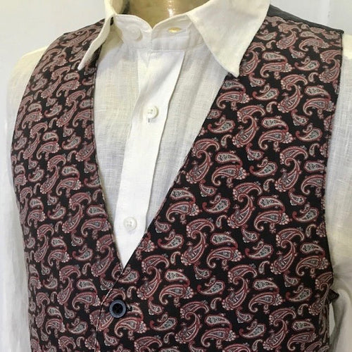 1990's Vintage Paisley Vest Black Burgundy Sz M - New - OOAK - Phoenix Menswear