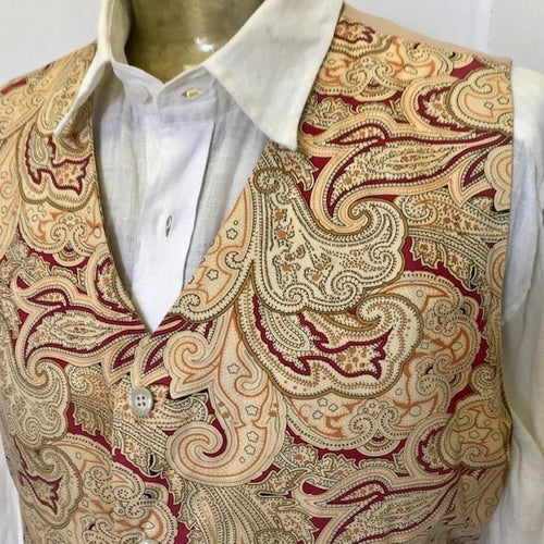 1990's Vintage Paisley Vest Cotton Beige Red Sz L - OOAK - Phoenix Menswear
