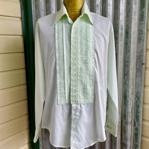 1990's Vintage Pale Green Embroidered Formal L/S Shirt Sz L - OOAK - Phoenix Menswear