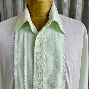 1990's Vintage Pale Green Embroidered Formal L/S Shirt Sz L - OOAK - Phoenix Menswear