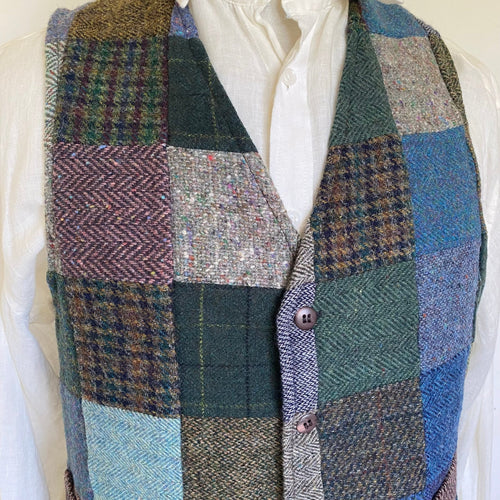 1990's Vintage Patchwork Wool Tweed Vest Sz M - OOAK - Phoenix Menswear