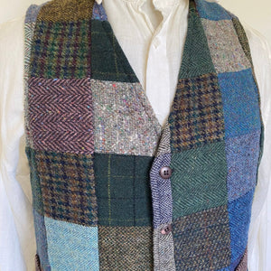 1990's Vintage Patchwork Wool Tweed Vest Sz M - OOAK - Phoenix Menswear