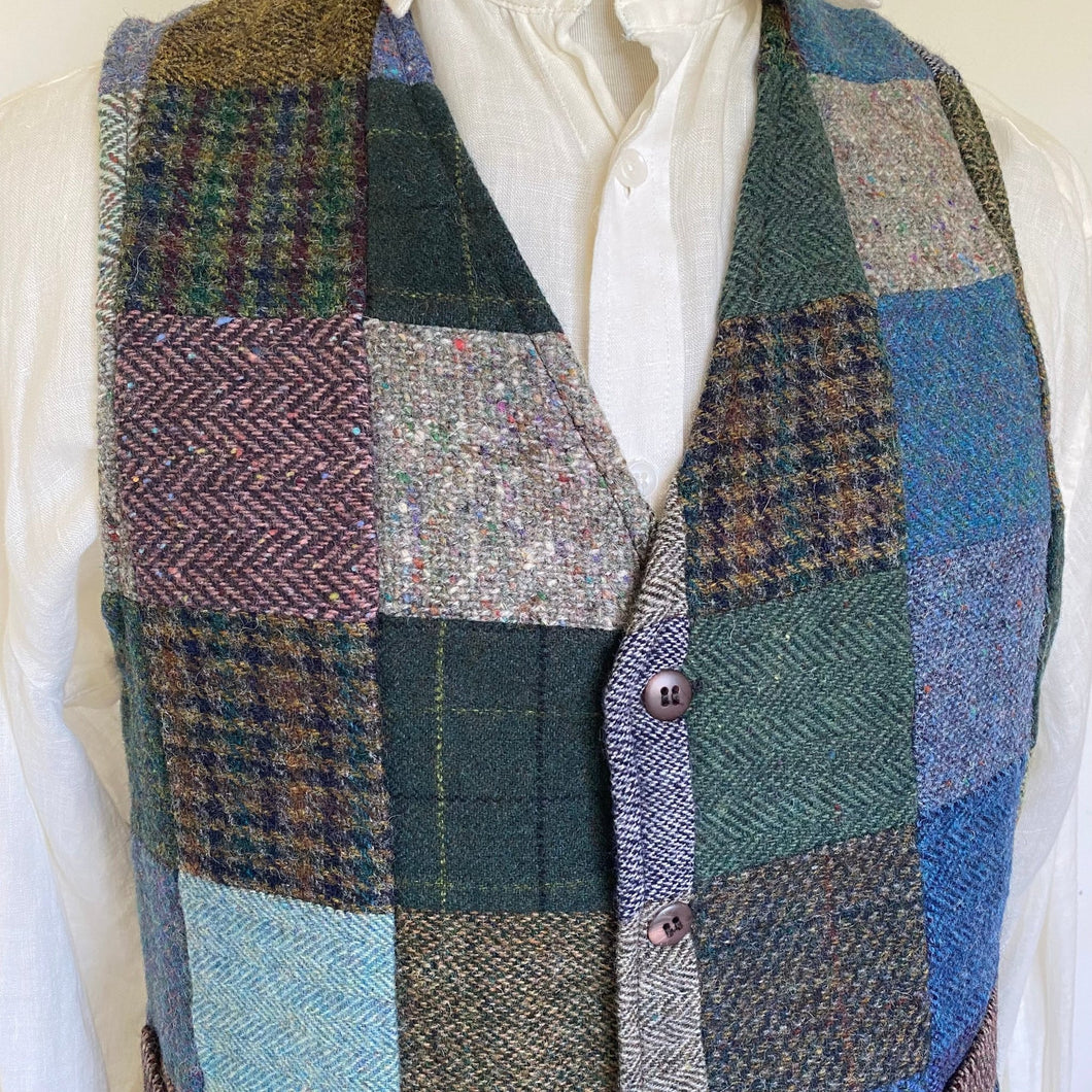 1990's Vintage Patchwork Wool Tweed Vest Sz M - OOAK - Phoenix Menswear