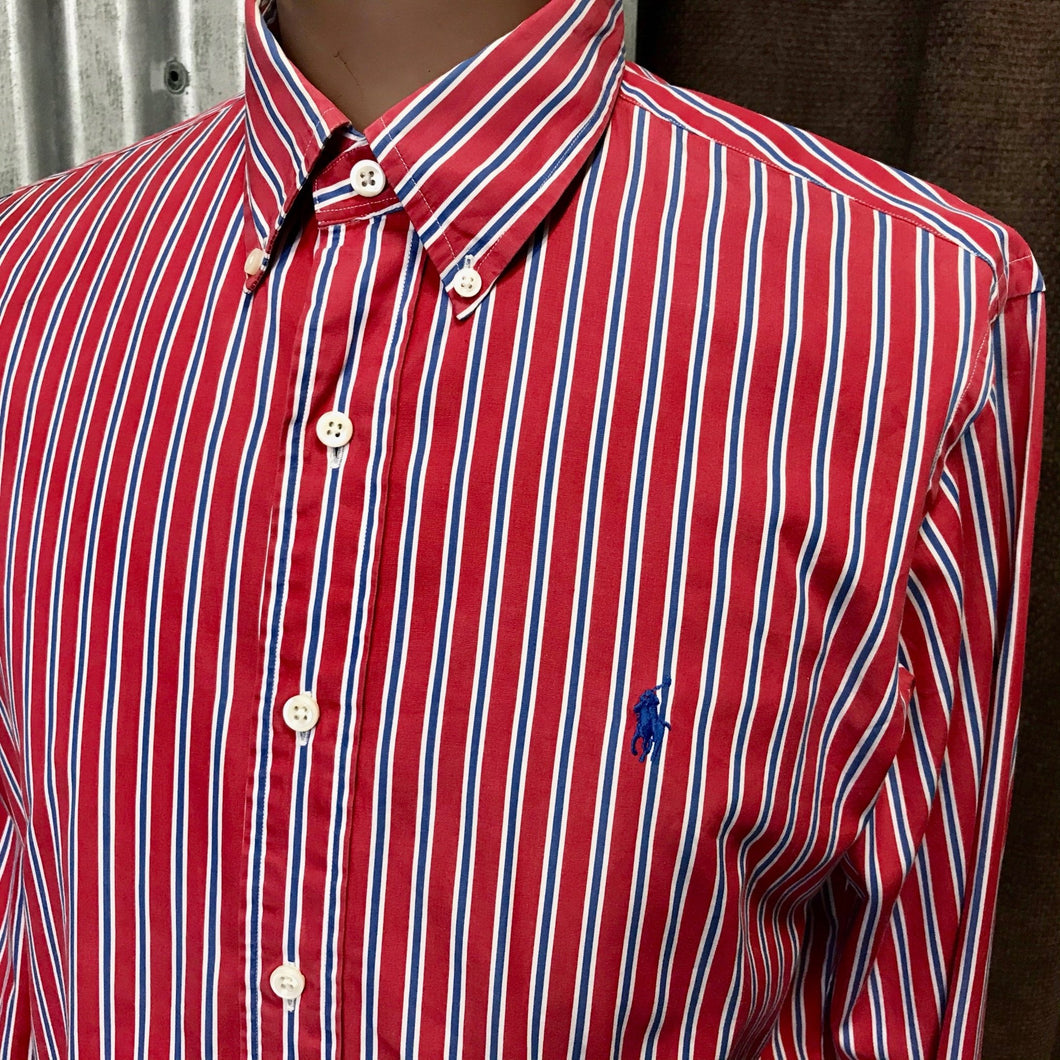 1990's Vintage Polo Ralph Lauren Cotton Red White Blue Stripe L/S