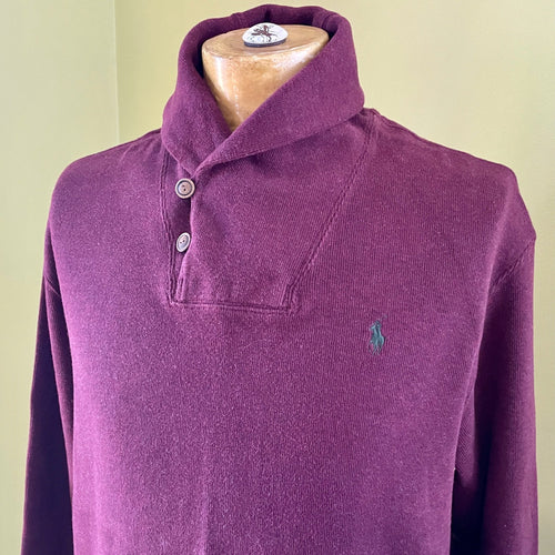 1990's Vintage Polo Ralph Lauren Purple Cotton Jumper Pullover Sz L - OOAK - Phoenix Menswear